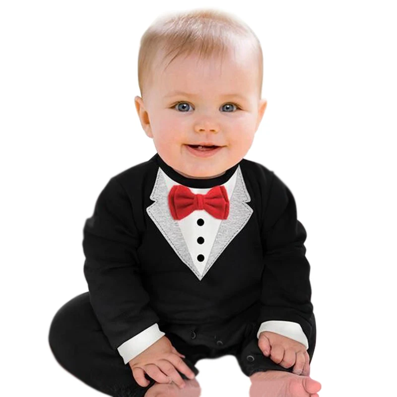 2018 Brand Baby Rompers Gentleman Costumes Party Wedding Tuxedo Suit Bowtie Boys Clothing Black White Newborn Infant Outfit |