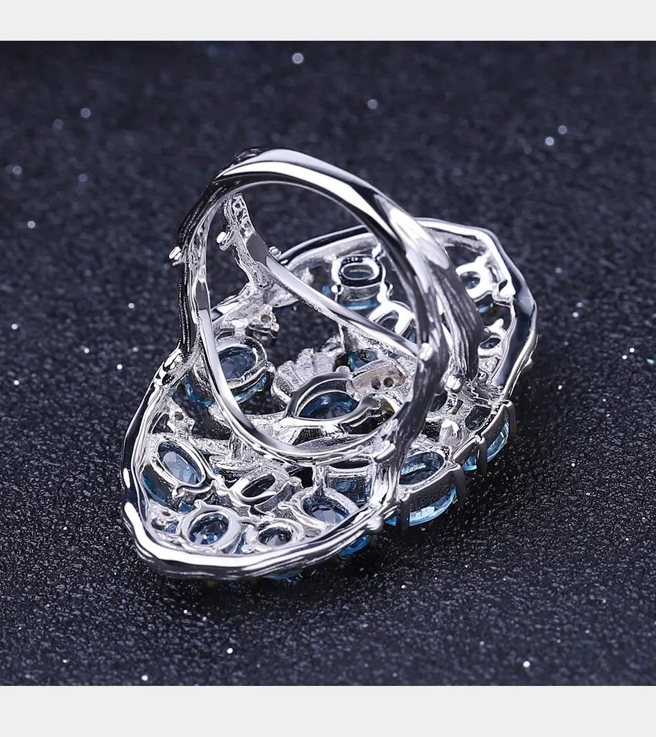 GEM'S BALLET 6.12Ct натуральный Швейцарский Голубой Топаз палец кольцо 925 пробы серебро ручной работы полый элемент кольцо для женщин хорошее ювелирное изделие