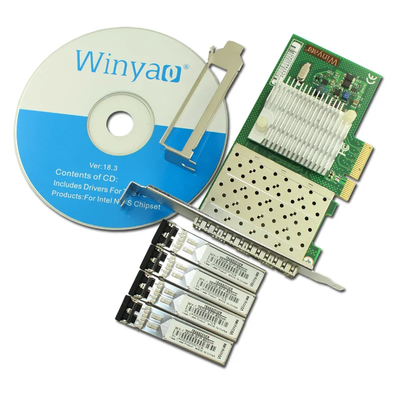 4-портовый гигабитный волоконный Ethernet-адаптер многорежимный оптический модуль LC