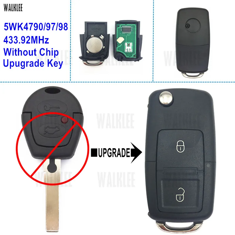 WALKLEE обновленный дистанционный ключ 433 92 МГц для SEAT Alhambra/Ibiza/Arosa/Cordoba 5WK4790/97/98 без