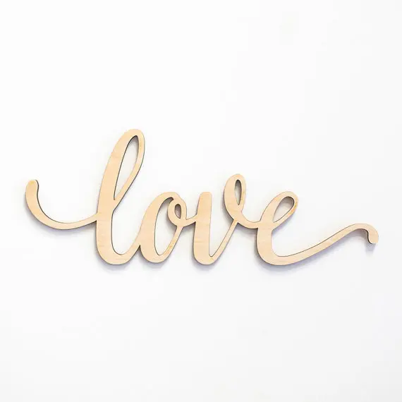 Деревянный знак любви Незаконченный деревянный декор Cursive Love домашний