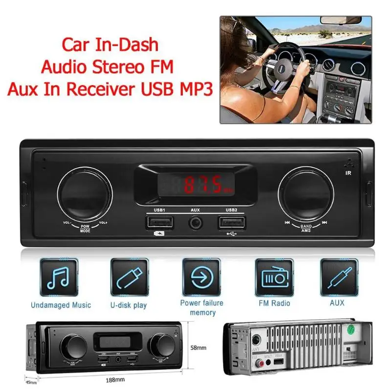 1 Din двойная ручка в тире автомобиля стерео MP3 аудио плеер FM радио Aux вход приемник USB светодиодный цифровой трубки с картой дистанционного управления