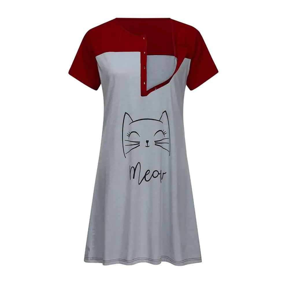 

Summer Comfortable Maternity Nursing Dress Short Sleeve Cartoon Printing Pregnant Sleepwear Button Breastfeeding Women Pajamas