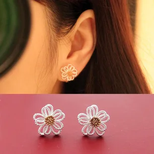 Stacked flowers without pierced ear clip-on earrings hypoallergenic fake clip no earring flower | Украшения и аксессуары