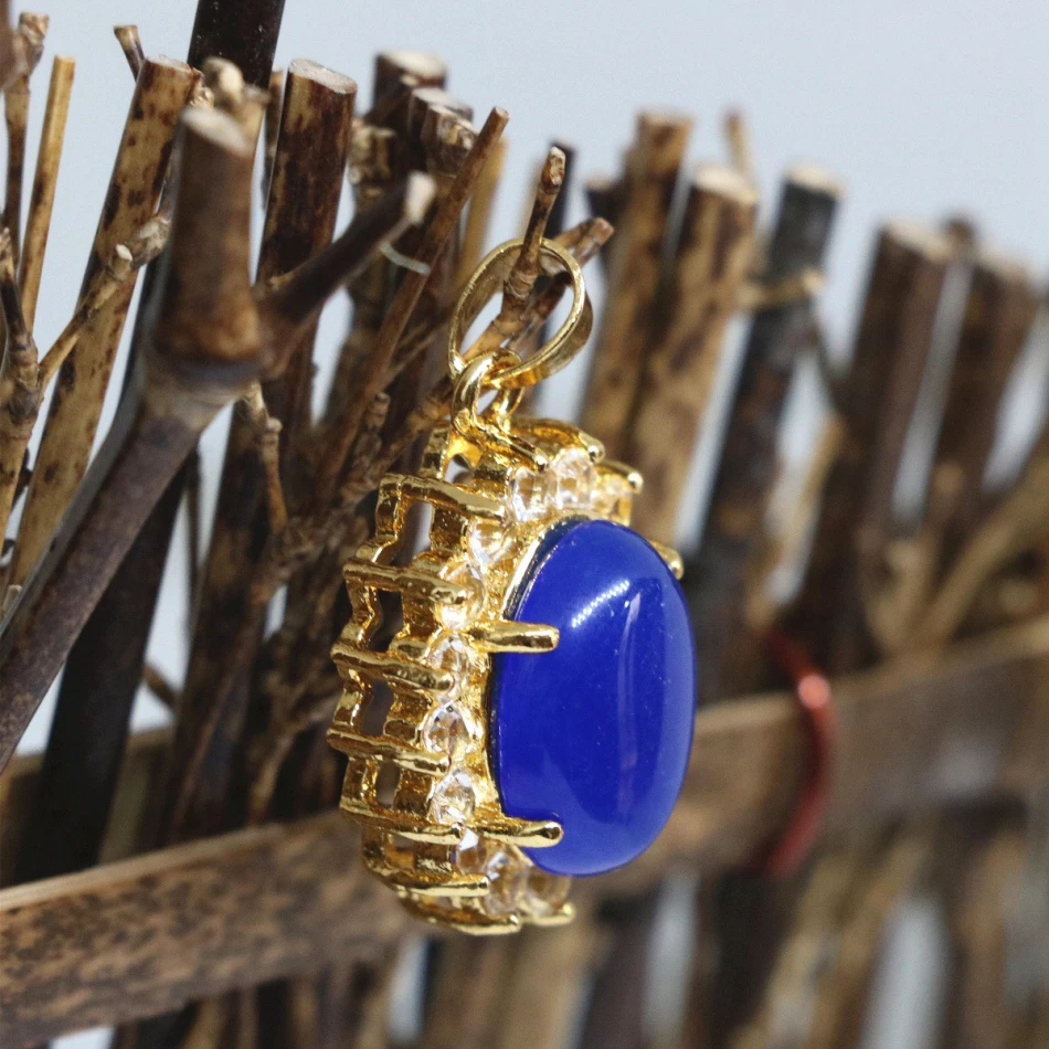 Элегантный синий нефрит халцедон Камень овальное яйцо падение кулон инкрустация