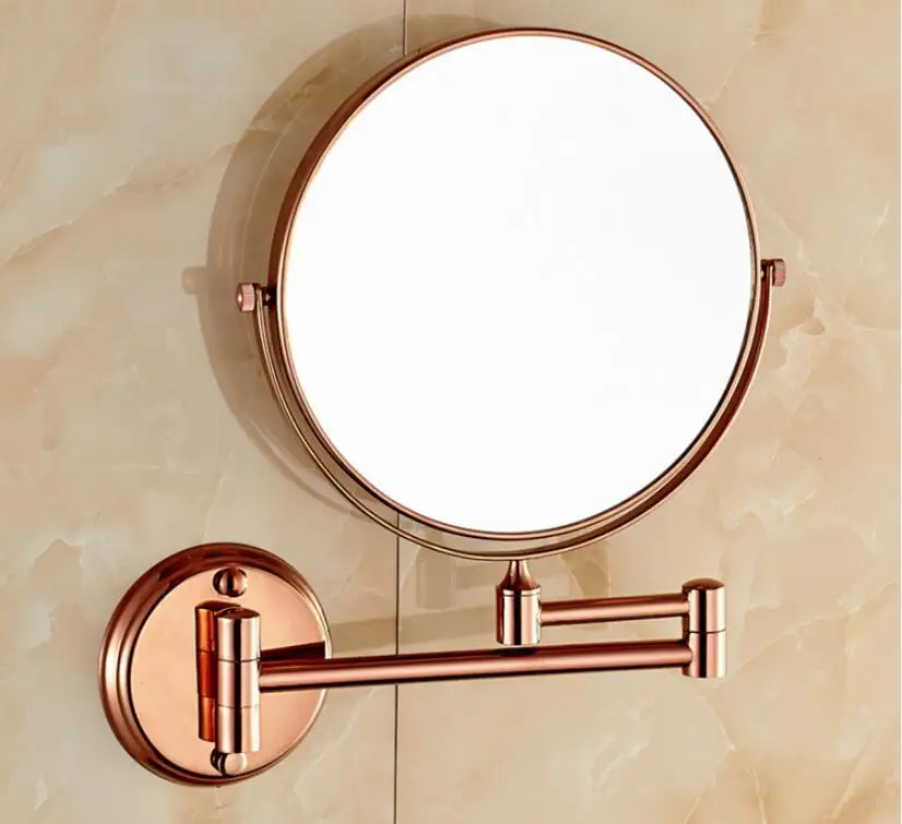 Bathroom Mirror Wall Mounted 8 inch Brass 3X/1X Magnifying Mirror Folding Rose gold/Gold Makeup Mirror Cosmetic Mirror Lady Gift - Цвет: rose gold