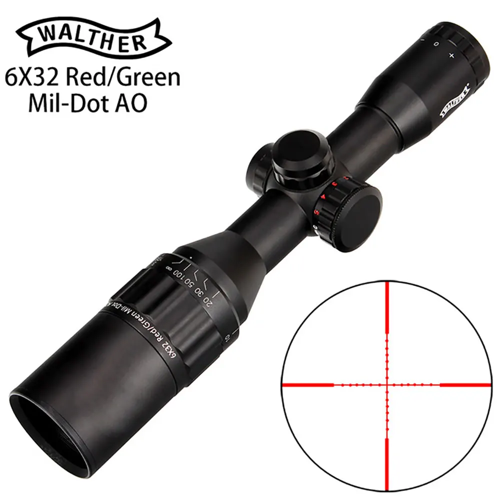 WALTHER 6x32 AO мини Mil Dot двойной цвет с подсветкой сетка охотничий прицел тактический