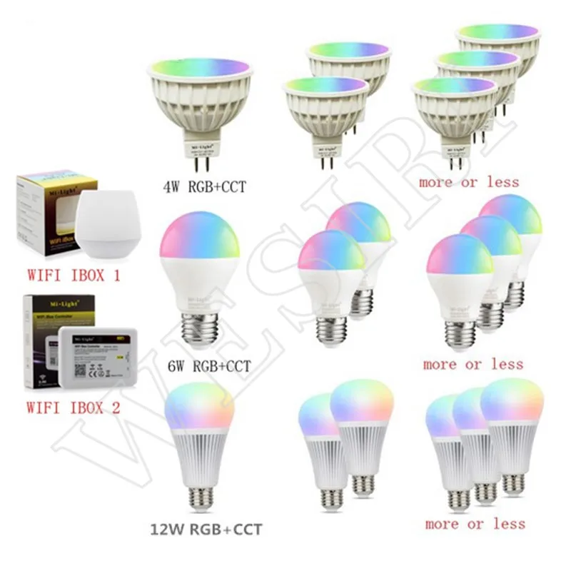 Беспроводной светодиодный смарт лампочка Milight 2 4G 4 Вт 5 6 9 12 GU10 E27 MR16 RGB + CCT зоны