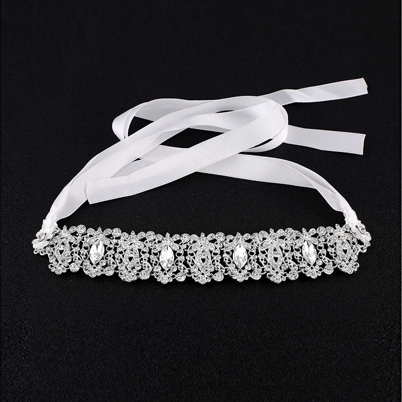 Bridal Hair Accessories Headband Crystal Beach Wedding Tiara For Bride Ribbon Chain Bridesmaid Costume Jewelry Headpiece | Украшения и