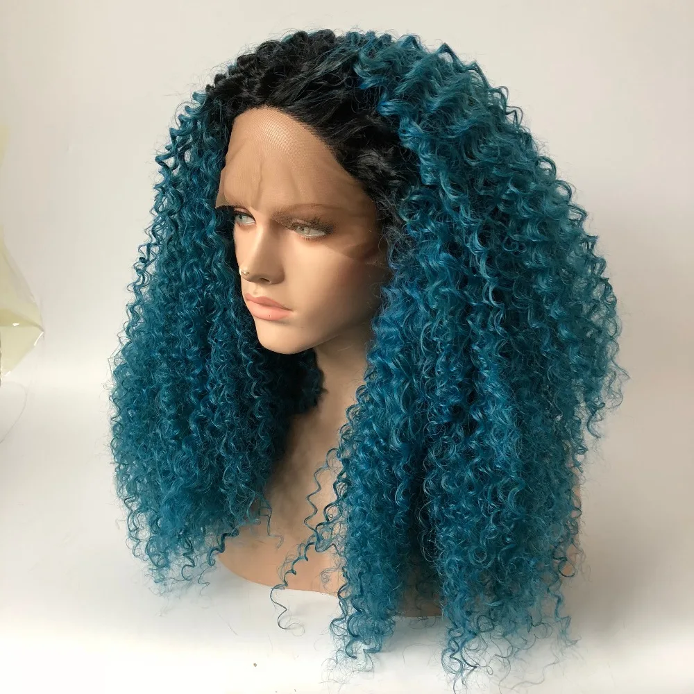 MRWIG настоящие волосы свободная часть 1b # Омбре смешанные синие короткие темные