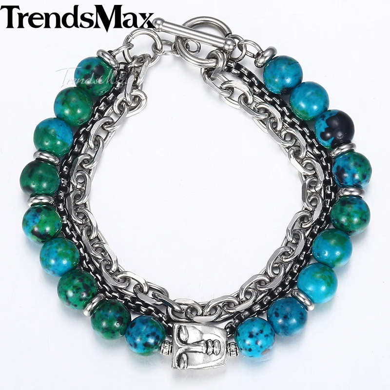 Trendsmax новинка зеленый камень Феникс бусины браслеты мужские лица очаровательные