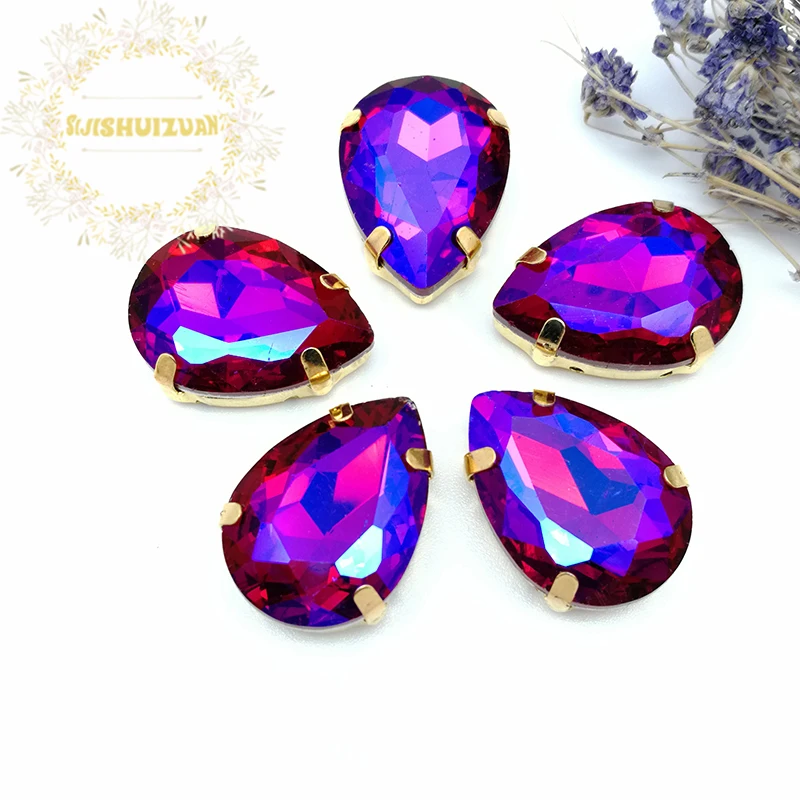 Хит продаж стразы красного цвета AB в форме капли воды из хрустального стекла