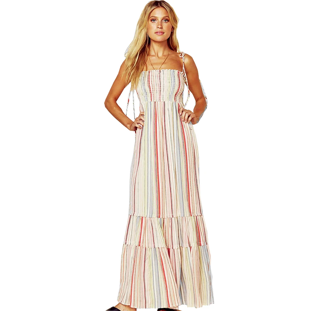 Женское летнее платье на бретельках женское Пляжное Платье макси с принтом