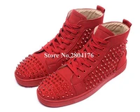 Men New Fashion Round Toe Suede Leather River Lace-up High-top Sneakers Red Blue Black Spike Leisure Casual Shoes
