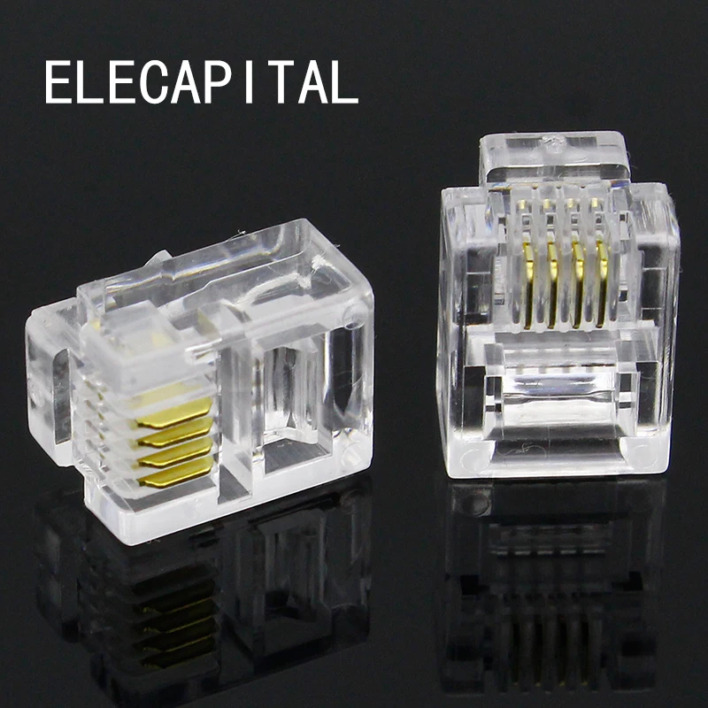100 шт. 4P4C 4 контактный разъем для телефонной модульной розетки RJ10|jack plug connector|connector
