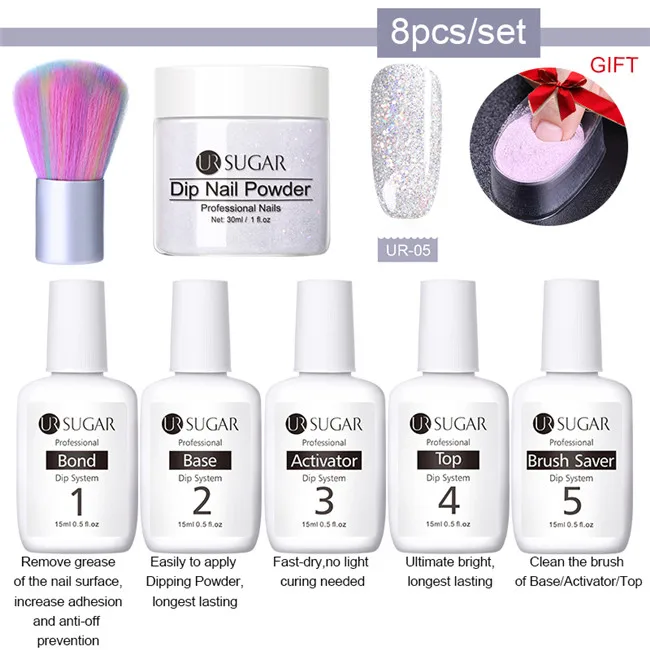 8pcs set5 Ur Sugar 8 шт./компл. погружения ногтей Блеск порошок Наборы градиент французский гвоздь натуральный Цвет голографическая пигмента сухой без лампы для лечения - Цвет: 8pcs set5