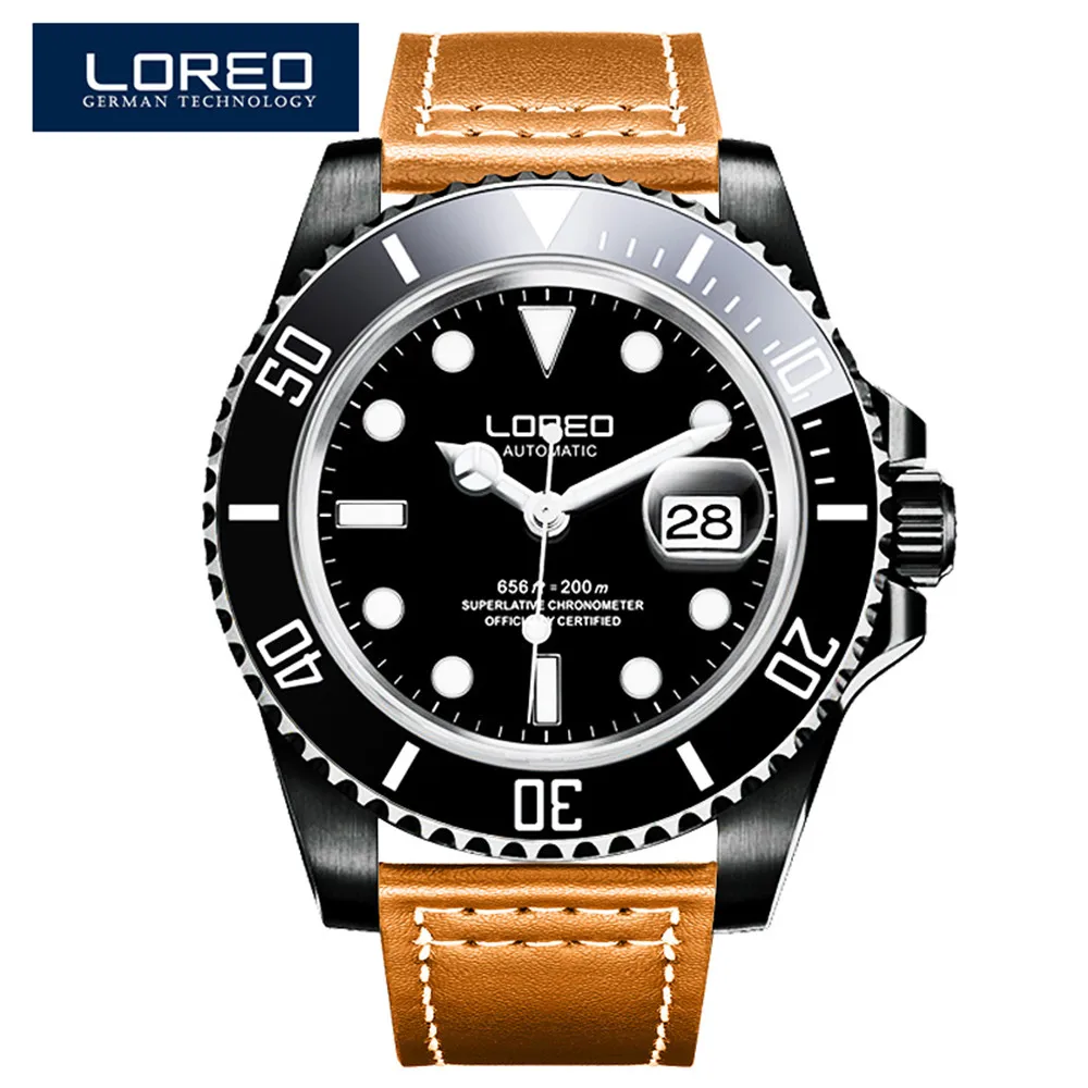 

LOREO Mens Watches Top Brand Luxury Diving 200M Mechanical Watch Casual Rotating Ceramic Bezel Seagull movement Automatic Watch