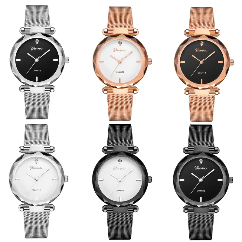 Новые модные женские часы GENEVA Mesh Band из нержавеющей стали аналоговые кварцевые наручные часы простые женские золотые роскошные серебряные часы