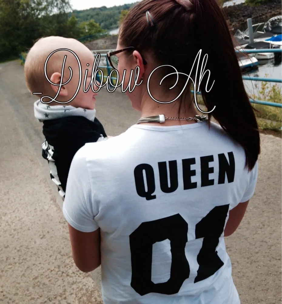 OMSJ/Новинка, одинаковая футболка из хлопка, футболка с надписью «King 07», «queen 07», «Prince», «Princess», «Prin», повседневные топы для мужчин/женщин, для влюбленных, для новорожденных
