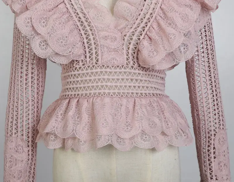 Женская кружевная блузка с V образным вырезом и длинным рукавом|Блузки| |