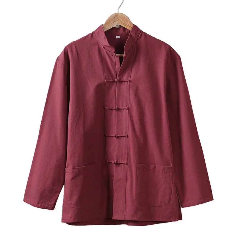 Мужской Традиционный китайский костюм Тан из 100% хлопка Топ с длинным рукавом