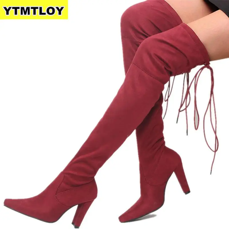 Женские сапоги выше колена черные до бедра красные Размеры 35 43 для осени и