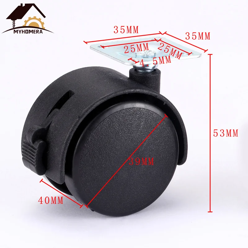 Plate with Brake Myhomera 1,5 дюйма колесико для мебели 39 мм M8 винт/пластина Поворотные Ролики Колеса оборудование тележка Бесшумная защита тормоза - Цвет: Plate with Brake