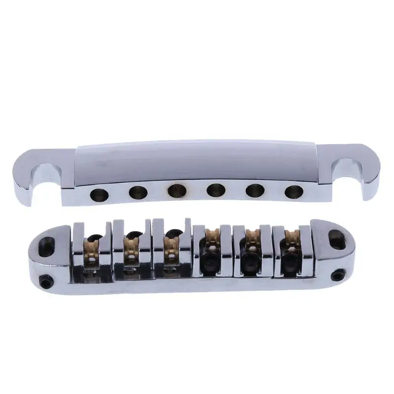 Brass Roller Saddle Tune-O-Matic LP Guitar Bridge &amp Tailpiece Set Chrome | Спорт и развлечения