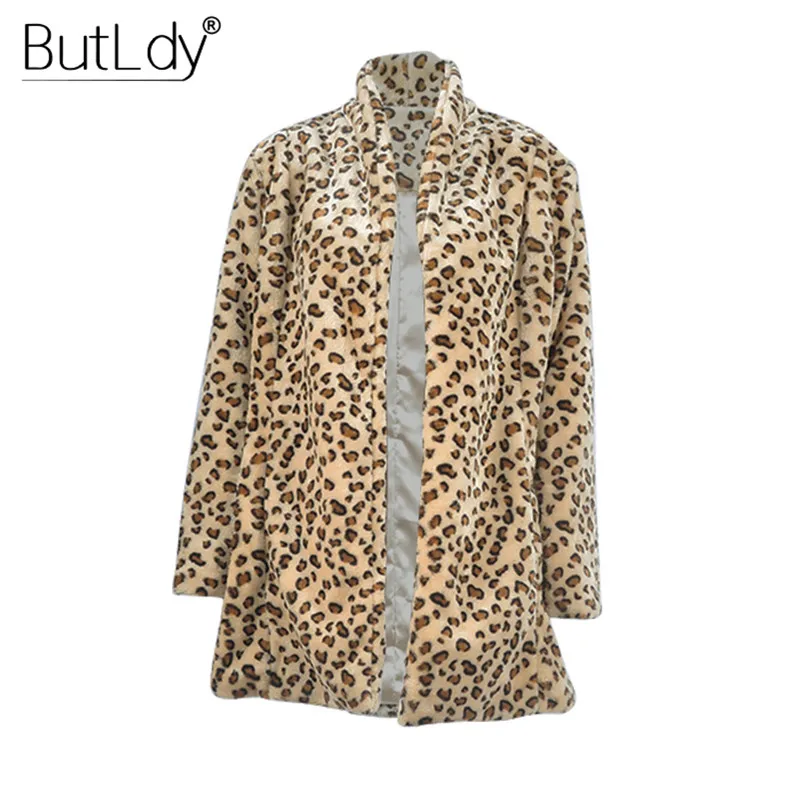 

Leopard Mohair Jacket Coat Women Open Stitch Long Plush Jacket Winter 2018 Fashion Blend Overcoat Warm Faux Fur Wool Coat Female