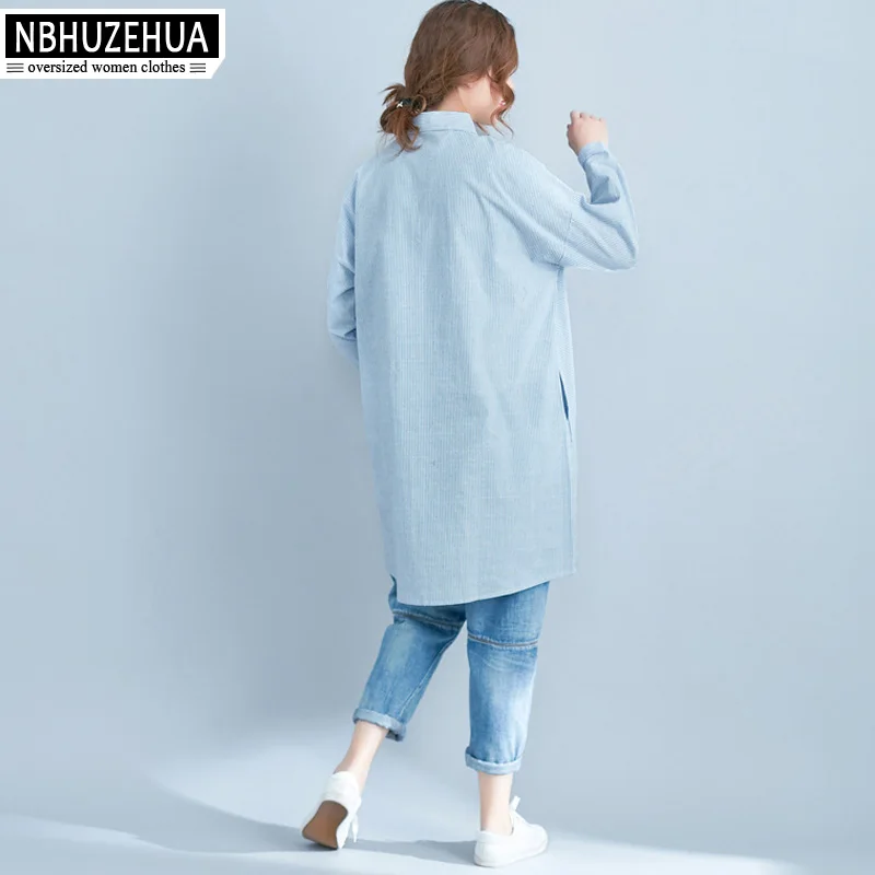 NBHUZEHUA A9 2018 весенние милые женские рубашки с вышивкой кота Большие размеры Длинные