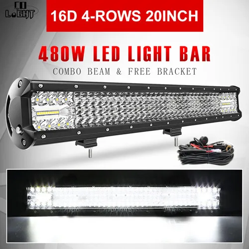 16D 20inch with Wire CO LIGHT 16D 20 дюймов светодиодный рабочий свет бар 4-ряды 480 Вт Offroad светодиодный свет бар Combo светодиодный фонарь для 4WD 4x4 подставка для автомобилей ATV 12 В 24 В - Цвет: 16D 20inch with Wire