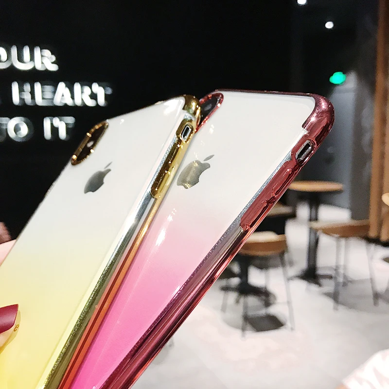 Ultra Thin Clear TPU Phone Cases for iPhone X XS Max XR Gradient TUP Soft For 6 6s 7 8 Plus Fundas |