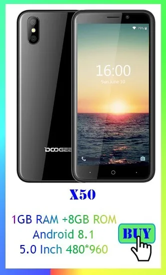 Doogee X50 Android 8,1 смартфон Mtk6580m четырехъядерный 1 ГБ ОЗУ 8 Гб ПЗУ две камеры 5,0 дюйма 2000 мАч две sim-карты Wcdma мобильный телефон