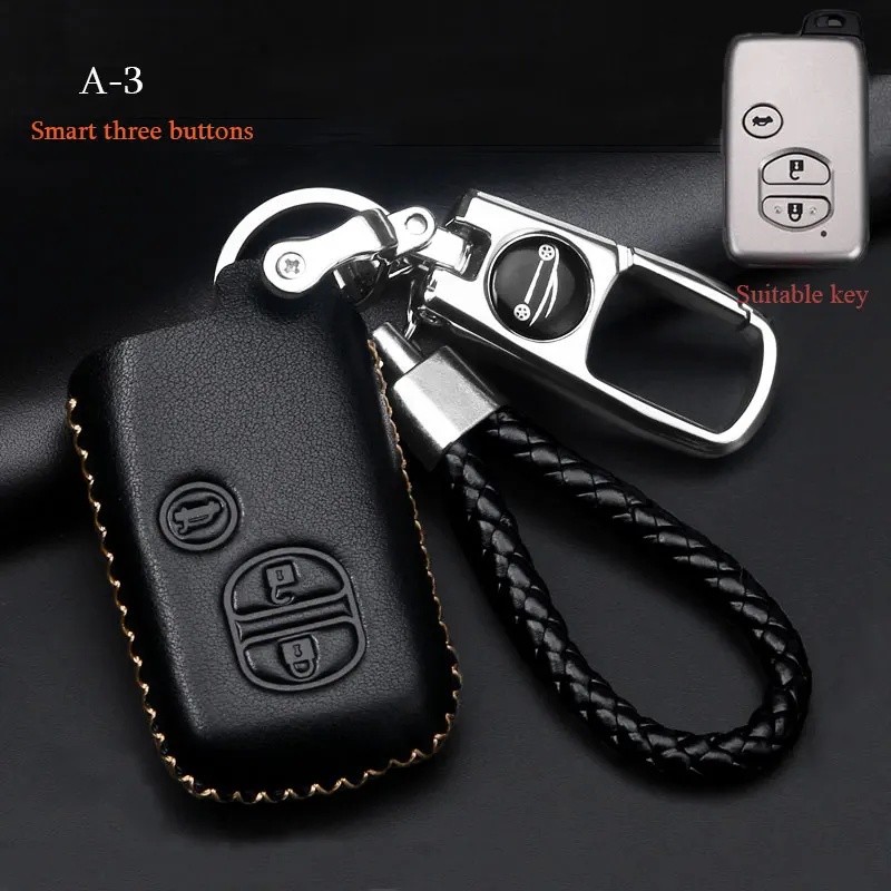 A-black Стильный чехол для ключей автомобиля, защитный чехол для Toyota eiz Camry crown Highlander Land Cruiser Prado из воловьей кожи, синий чехол для ключей - Цвет: A-black