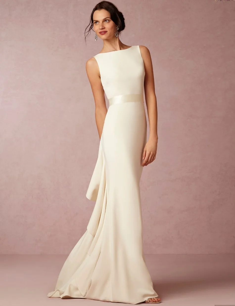 Свадебное платье 2017 люкс оболочка Высокая шея Пояса атласная Винтаж Дешевые