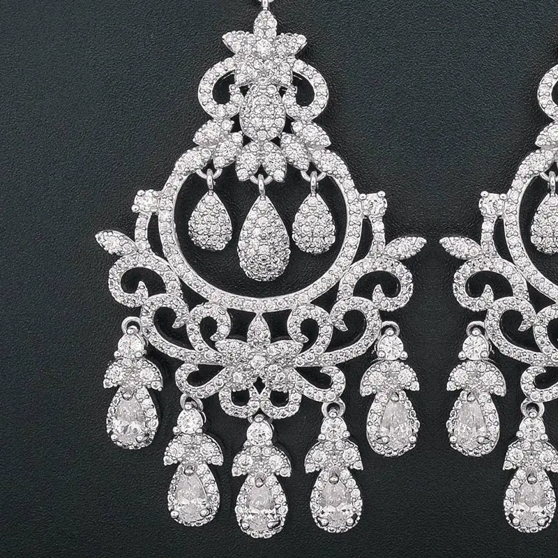 

ModemAngel Brand White Gold Color Water Drop Tassel Cubic Zirconia Stones Long Elegant Vintage Party Earrings For Women