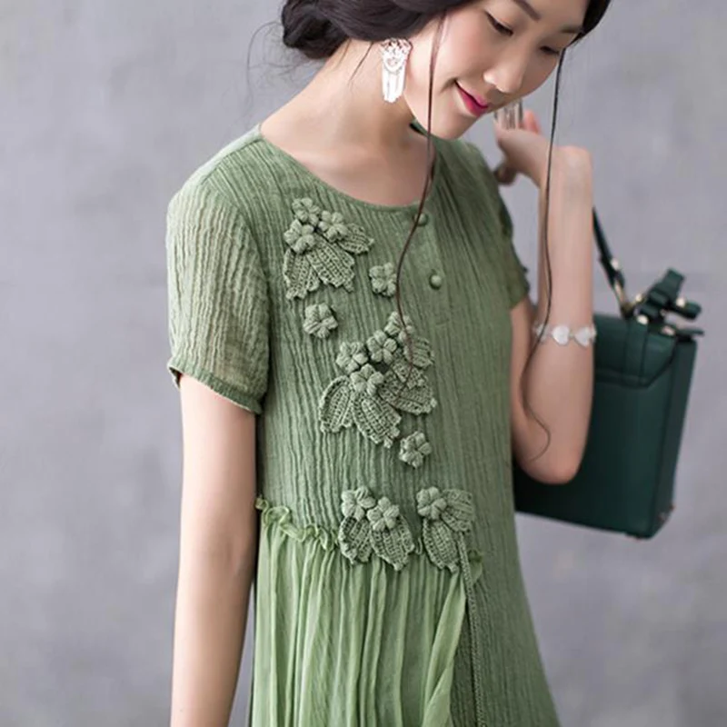 Женское длинное платье с вышивкой винтажное льняное хлопковое большого размера