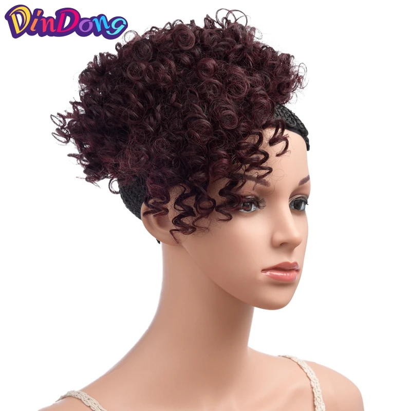 DinDong короткий кудрявый шнурок конский хвост Синтетический Updo волосы булочки клип в хвосте накладные волосы конский хвост шиньон