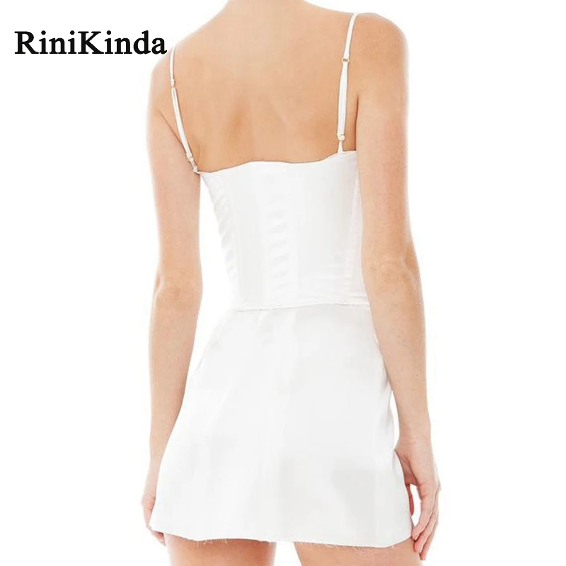 RINIKINDA Hot Summer Dress Women O Neck Spaghetti Strap Sleeveless Cross Bandage Split Mini Dresses Ladies Party Sexy Vestidos | Женская