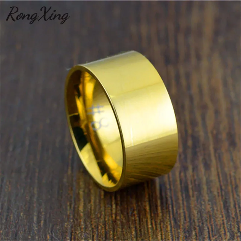 RongXing Ретро золото/серебро/розовое золото 10 мм широкие кольца для мужчин и женщин винтажное титановое стальное кольцо Модные Ювелирные изделия Подарки CH0025 - Цвет основного камня: Gold