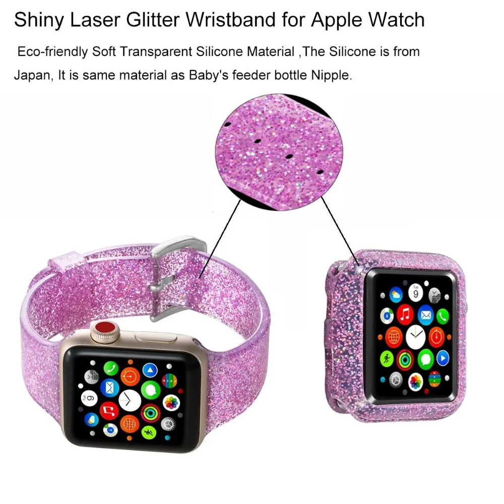 

Bling Soft Silicone Strap For Apple Watch 38mm 42mm Band Replacement Rubber Wrist for iwatch series 5 4 3 2 1 40mm 44mm