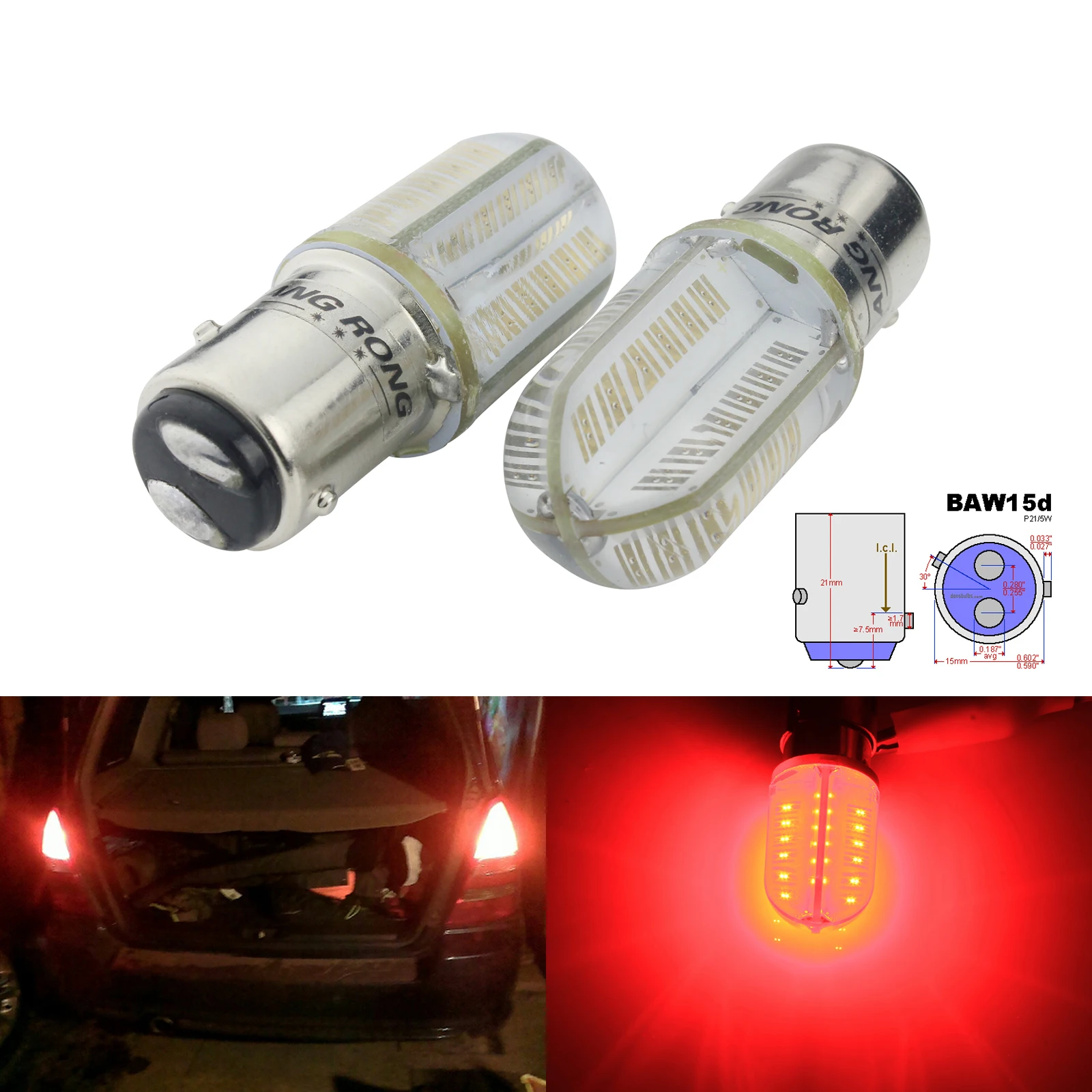 

ANGRONG 2x 567 PR21/5W BAW15d Red COB LED Bulbs Rear Tail Brake Stop Light Lamp 12V For Ford