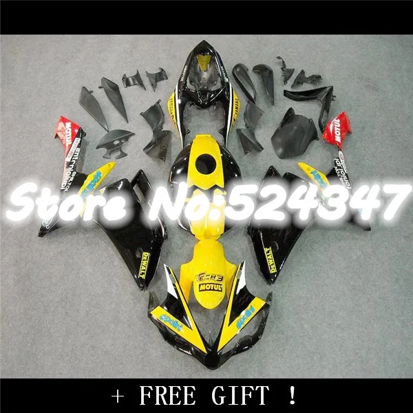 

yellow white red YZF R1 07-08 YZF-R1 2007-2008 YZFR1 R1 07 08 MOTUL Yellow gloss blk Fairing for Yamaha-Hey