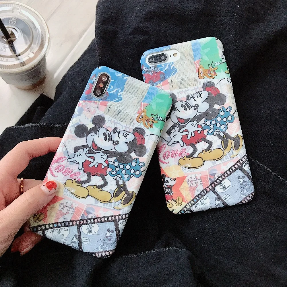 Матовые чехлы для телефонов iphone X XR XS Max с Микки Маусом Жесткий Чехол 6 6s 7 8 plus