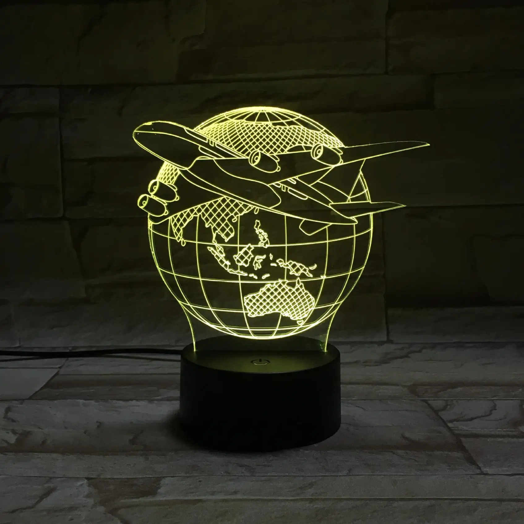 Флешка-самолет Светодиодная настольная лампа 7 цветов Изменение 3d лампа люминария де меса 3d светильники USB, Рождественский подарок ночник