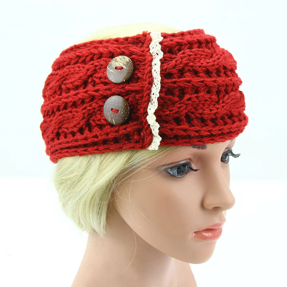 Женская теплая зимняя Модная вязаная повязка на голову с кружевами шерстяная