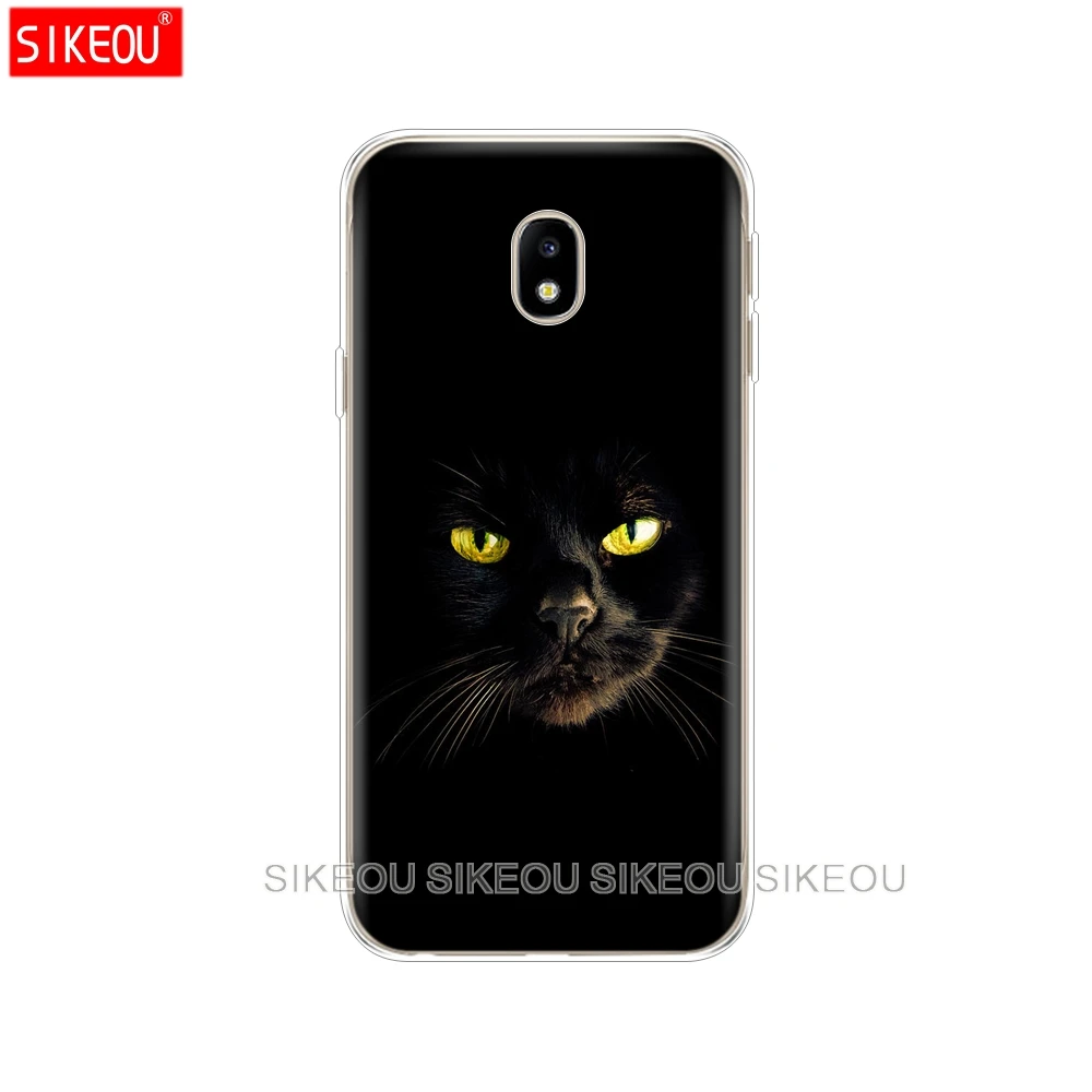 Силиконовый чехол для телефона Samsung Galaxy J3 J5 J7 2017 J330 J530 J730 PRO j2 2018 черный с кошачьим