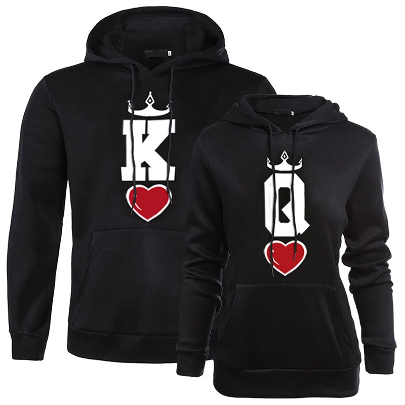 Queen KING с принтом, с капюшоном, с длинным рукавом, для пары, топ, модный, стиль, повседневная женская футболка, с буквенным принтом, король, королева, с длинным рукавом, рубашка для женщин