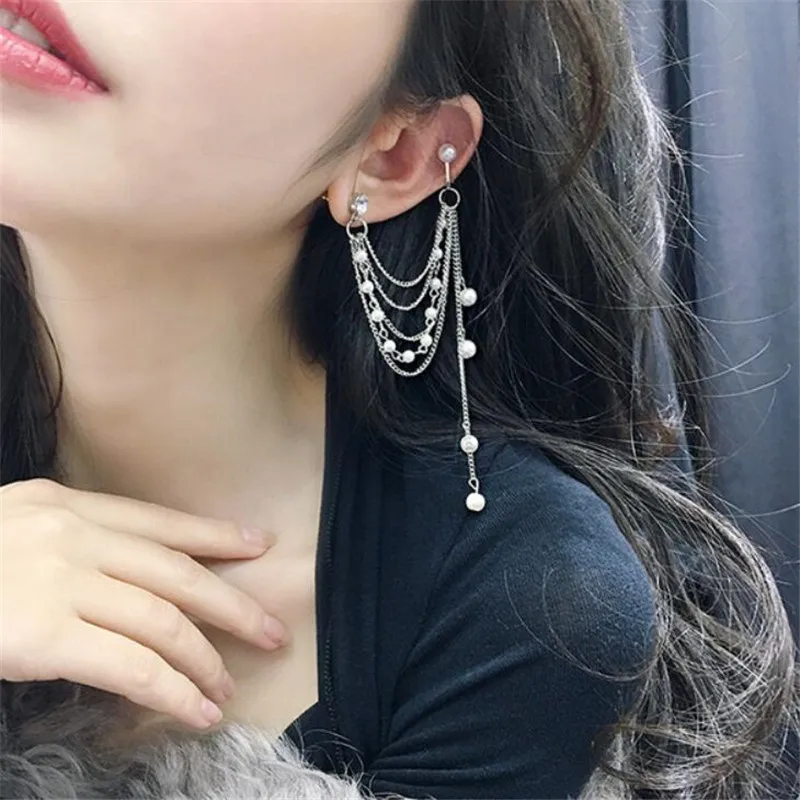 Серьги-клипсы женские длинные с искусственным жемчугом 1 шт. | Украшения и