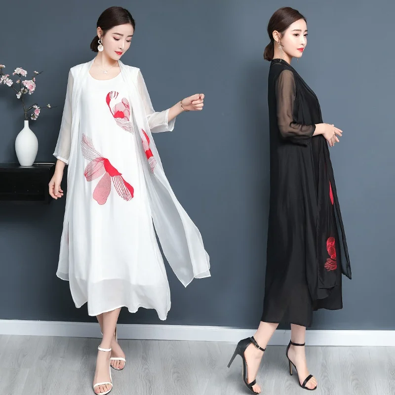 

Retro Long Dresses Summer 2019 White Black Vestido O Neck Elegant Robe Vintage Femme Oriental Dress AA4667